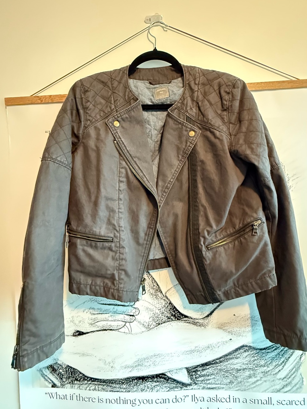Gap Women's collarless cotton moto jacket Blue - Size 10